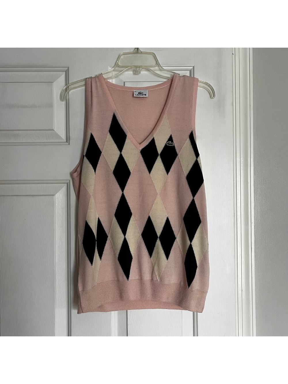 Lacoste Pink Argyle Wool Sweater Vest Size 44